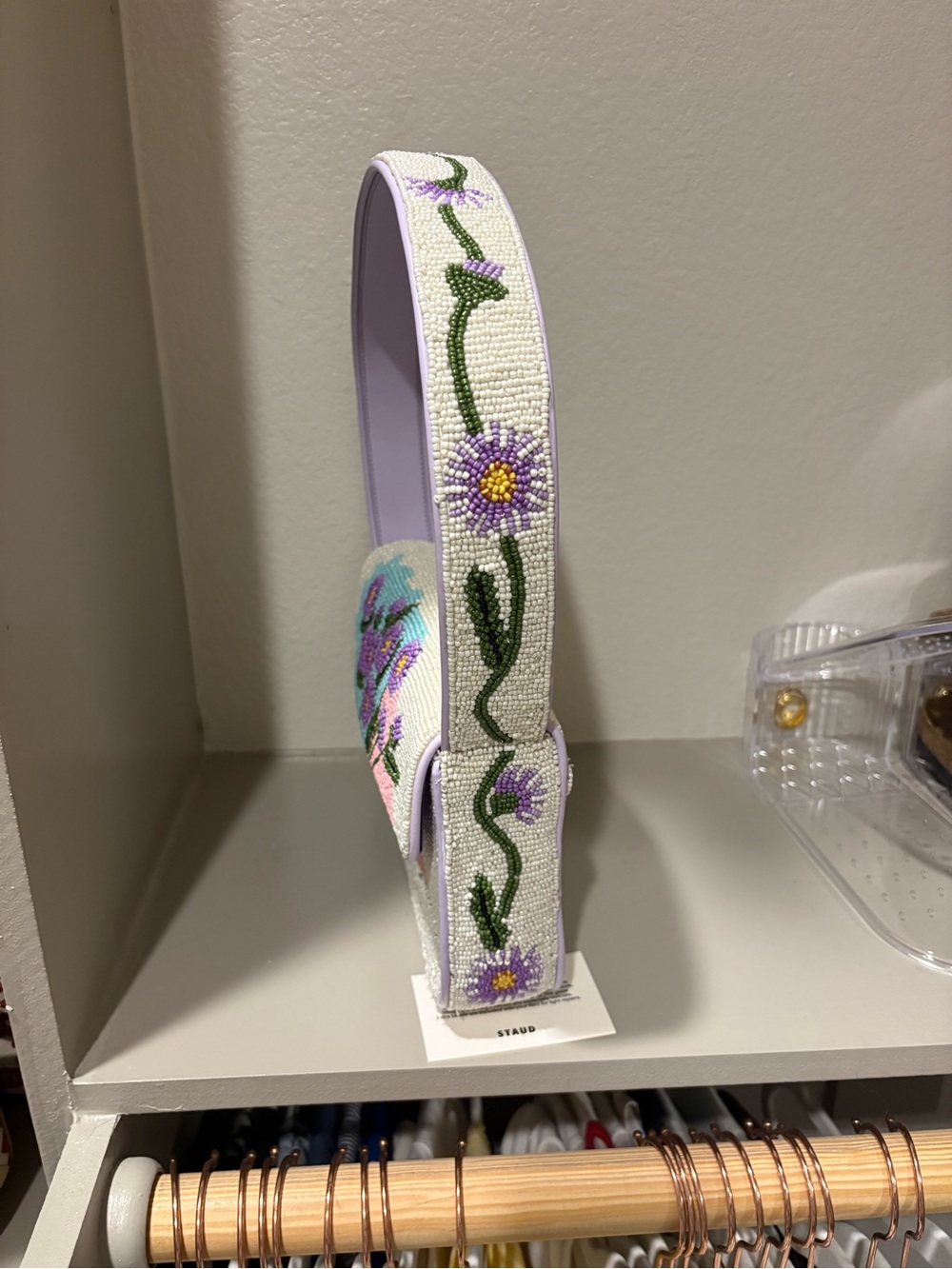 STAUD Seed Shop Beaded Floral Shoulder Bag in Lavender and Cream - Picture 4 of 8